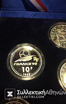 ΓΑΛΛΙΑ Κασετίνα με 8 Χ 10φραγκα και 1 Χ 1 Φράγκπο 1998 για το Παγκόσμιο κύπελο