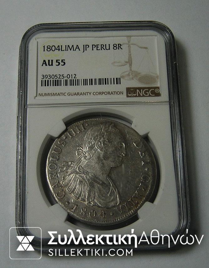 PERU 8 Real 1804 AU55