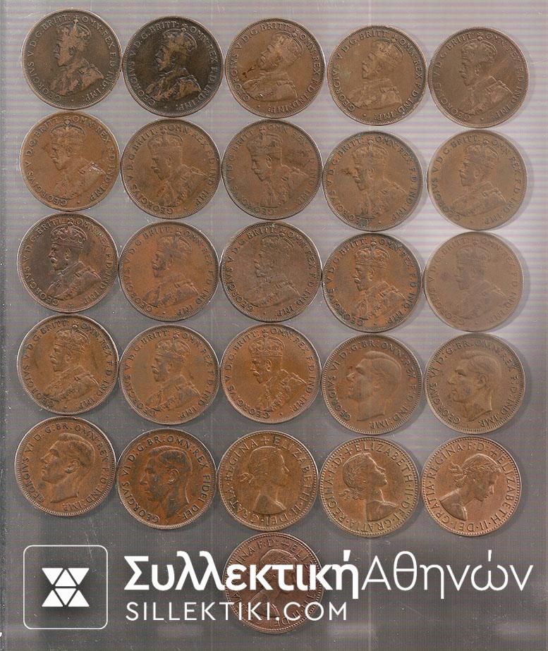 AUSTRALIA COLLECTION OF 25 PENNYS 1912-1964