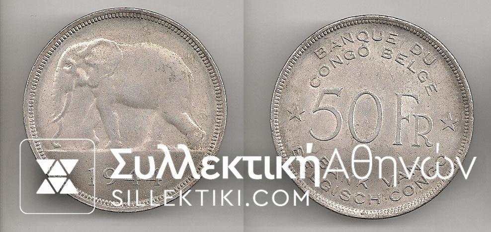 BELGIAN GONGO 50 Fr. 1944 AU RARE