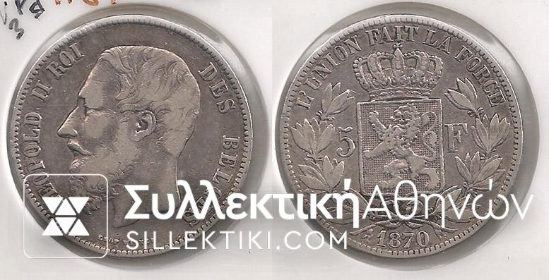 BELGIUM 5 Fr. 1870 VF