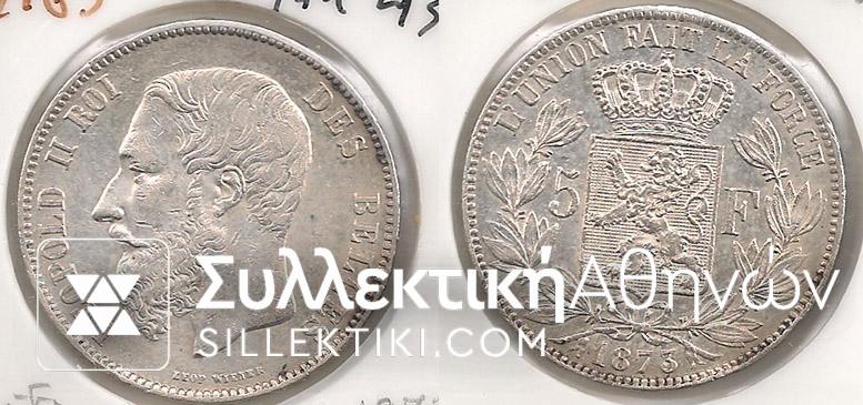 BELGIUM 5 Fr. 1873 XF-AU