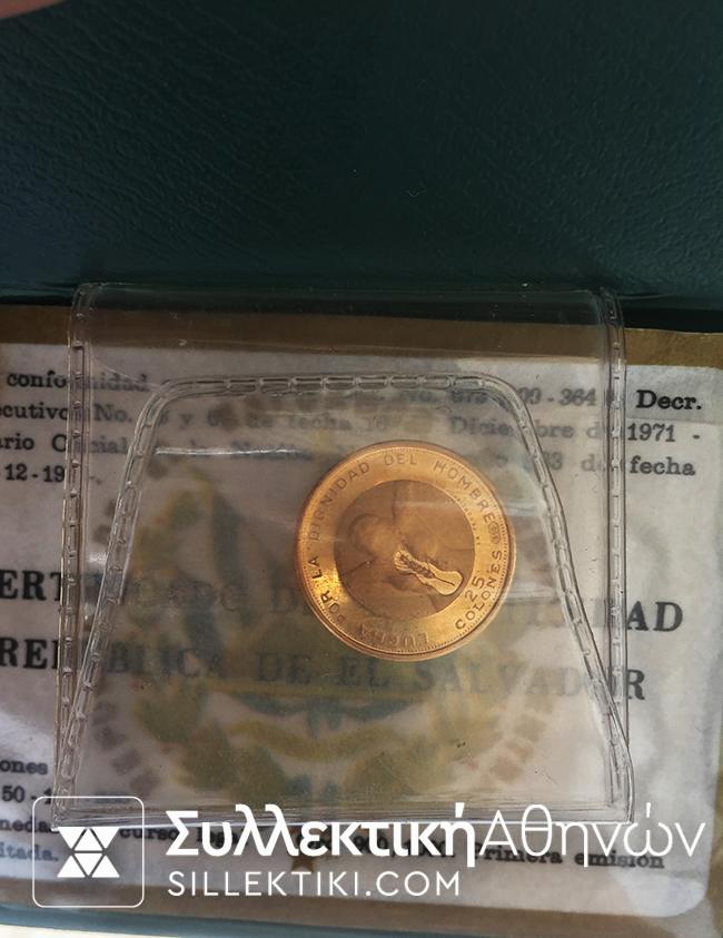 EL SALVADOR 25 Col. 1971 Proof