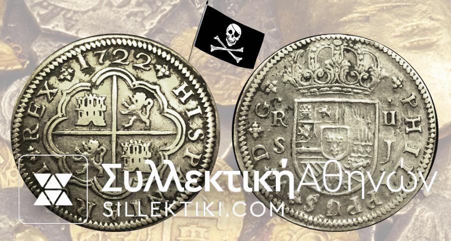 SPAIN (SEVILLE) 2 Real pirate coin 1722 XF