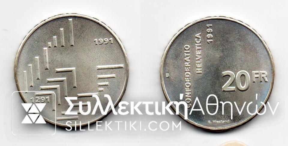 SWITZERLAND 20 Fr. 1991 UNC