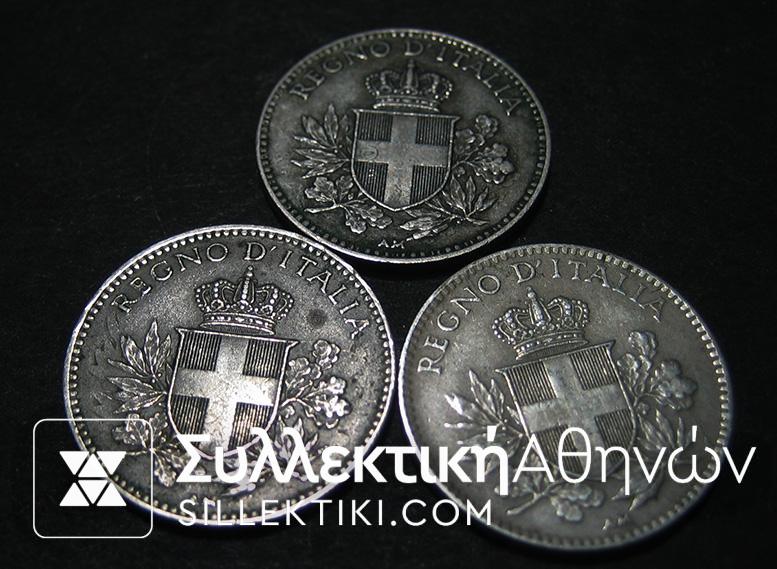 ITALY 3 x 20 Cents 1918-1919-1920 VF+