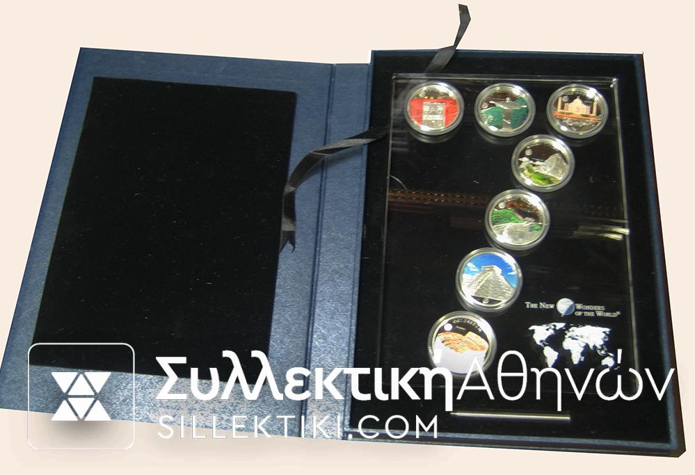 MONGOLIA SET 7 SILLVER COINS 500 TOGROK WONDERS OF THE WORLD