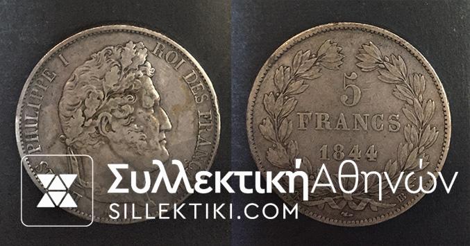 FRANCE 5 Francs 1844 VF