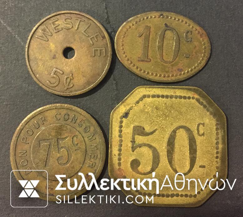4 old tokens from 5 to 75 Cents
