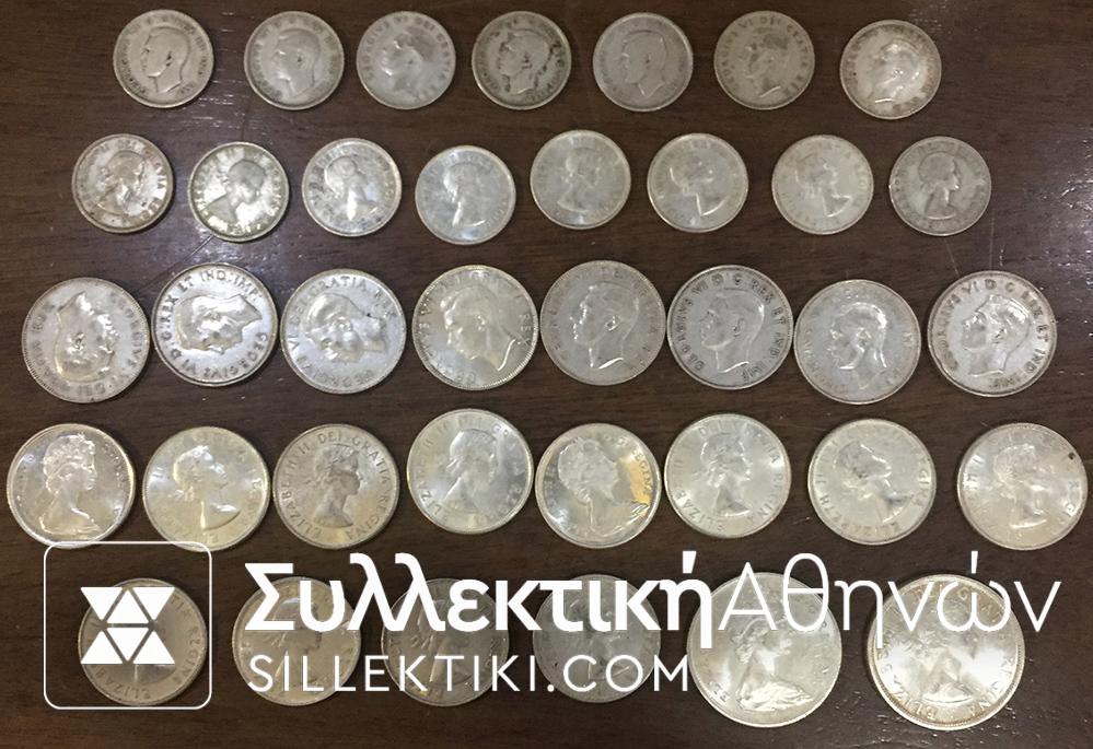 CANADA Collection 36 Different Silver Coins 1940-1965