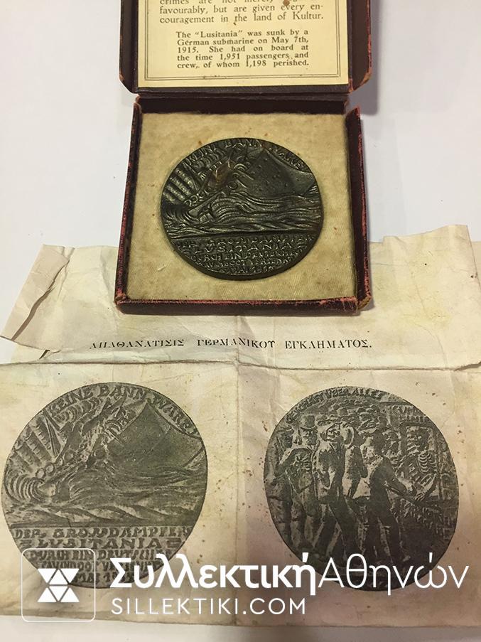 PROPAGANDA MEDAL "LUSITANIA " Boxed and Document