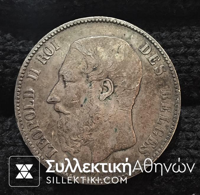 BELGIUM 5 Fr. 1872 VF+++