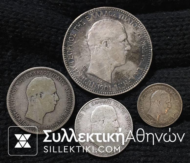 Set of 4 Silver Coin Of Crete F/VF
