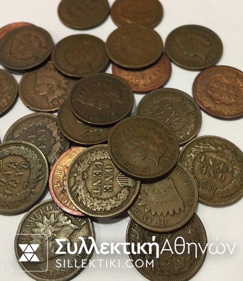ΑΜΕΡΙΚΗ ΙΝΔΙΑΝΟΙ ΣΥΛΛΟΓΗ 25 ΔΙΑΦΟΡΕΤΙΚΑ 1 Σεντς 1864-1909 F to VF