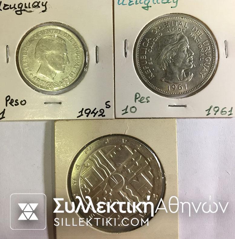 URUGUAY 3 Silver Coin