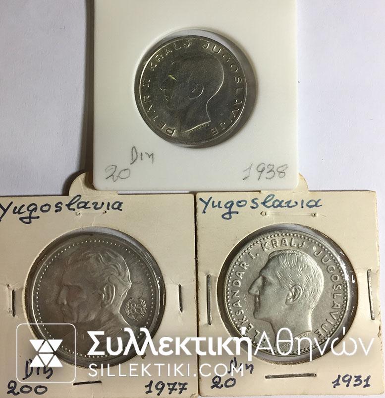 YUGOSLAVIA 3 Silver XF-UNC