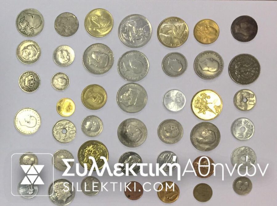 Collection of 43 Different Greek Coins incl. 20 Drachmas silver