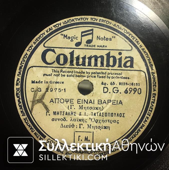 Δίσκος γραμμοφώνου ΜΗΤΣΑΚΗΣ-ΤΑΤΑΣΟΠΟΥΛΟΣ ¨Απόψε ειναι βαριά" και "Είναι κρίμα"