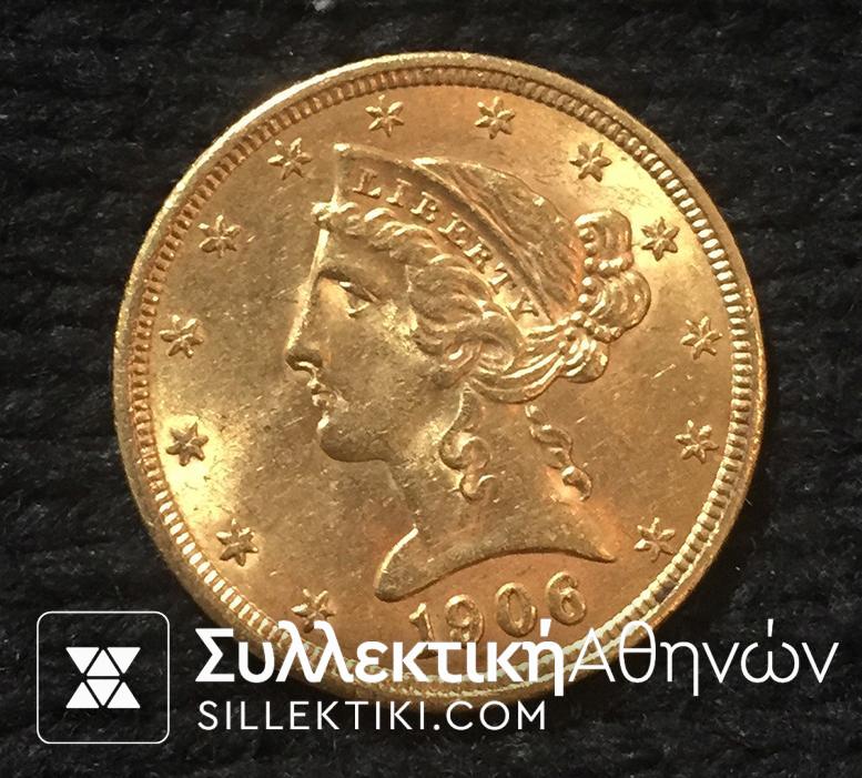 USA 5 Dollars 1906 AU