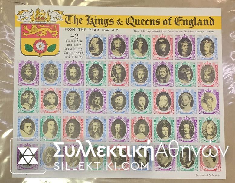 Sheet of Kings and Queens of England