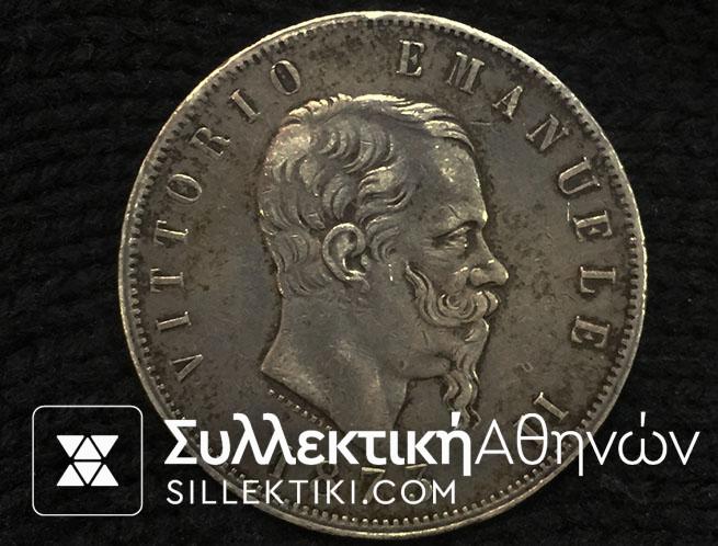 ITALY 5 Lire 1873 AXF