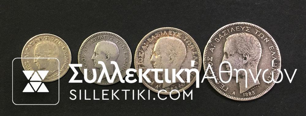 Complete set (4) of silver coins of 1883 (20 Lepta