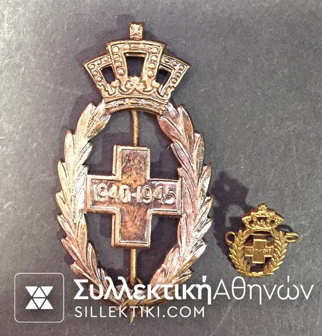 BELGIUM Badge And Miniature Of Red Cross 1940-45 Service Medal