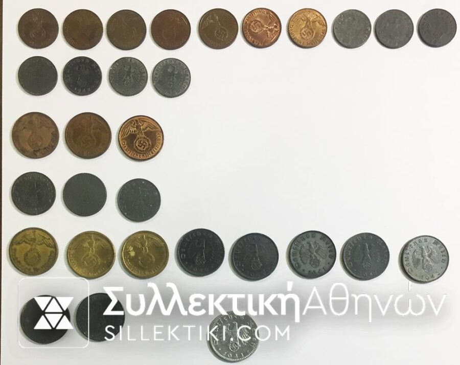 GERMANY Collection of 30 Different Coin 1936-1947 F to AU