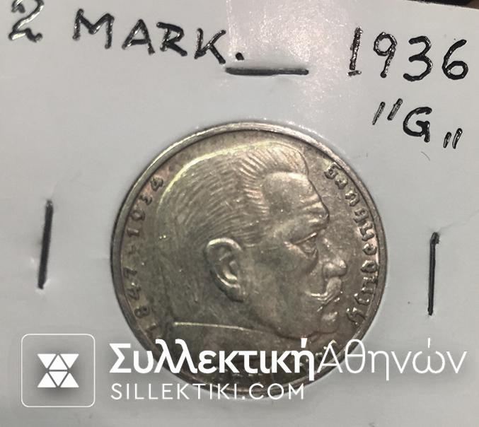 GERMANY 2 Mark 1936 G AU