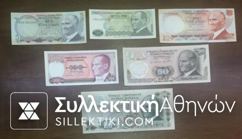 TURKEY Set (6) Notes 1970 UNC