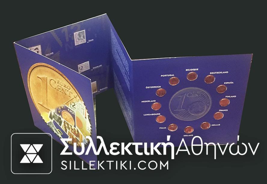 Blister with 12 coin 1 cent of 2002