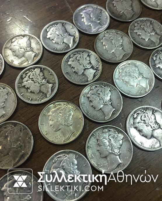 ΑΜΕΡΙΚΗ ΣΥΛΛΟΓΗ 29 Διαφορετικά Dime 1862-1945 VG-AU