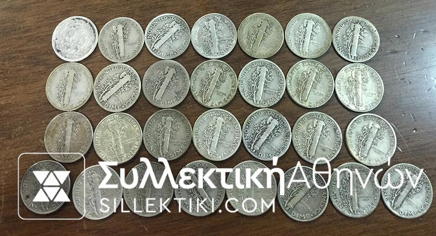 ΑΜΕΡΙΚΗ ΣΥΛΛΟΓΗ 29 Διαφορετικά Dime 1862-1945 VG-AU
