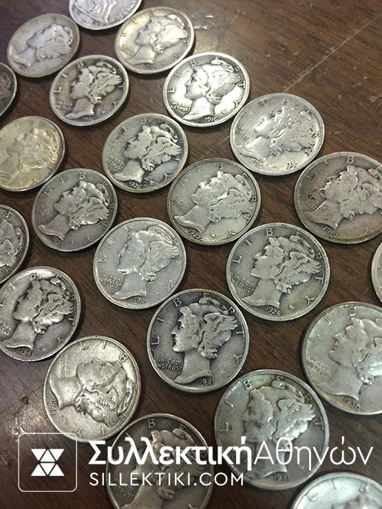 ΑΜΕΡΙΚΗ ΣΥΛΛΟΓΗ 29 Διαφορετικά Dime 1862-1945 VG-AU