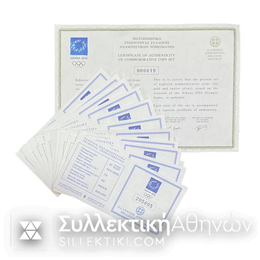 Πλήρες σετ 12 Νομίσματα  Ολυμπιακών αγώνων Αθήνας 2004