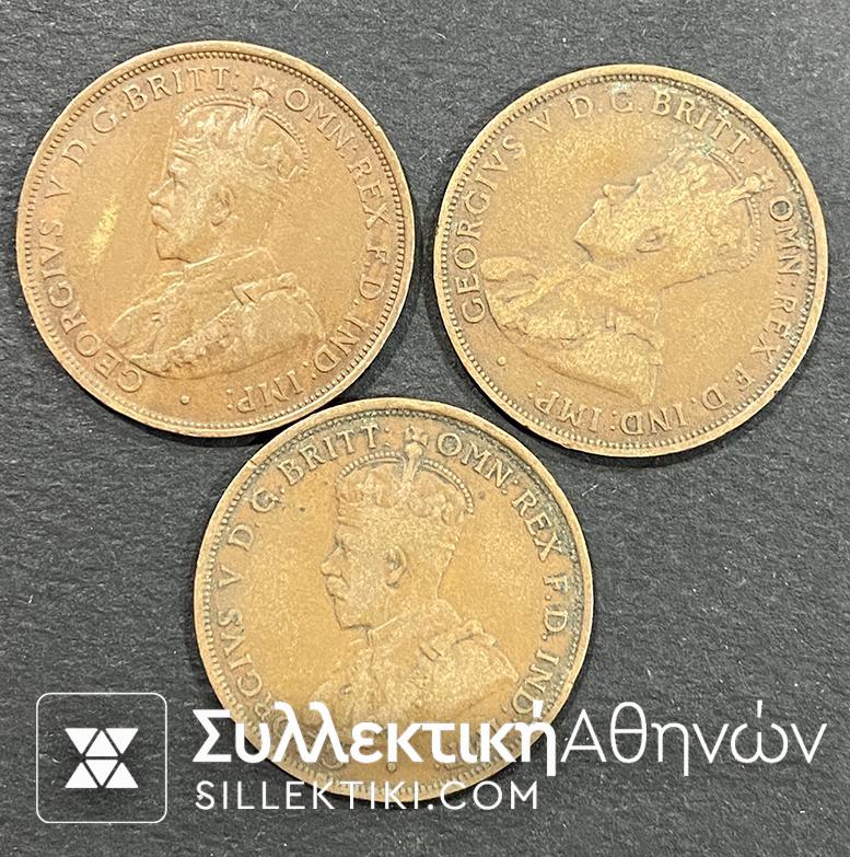 AUSTRALLIA 3 x 1/2 Penny 1949