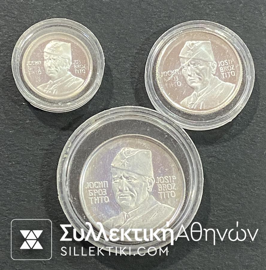 YUGOSLAVIA 3 Silver Medal "TITO 1943-1973" Proof