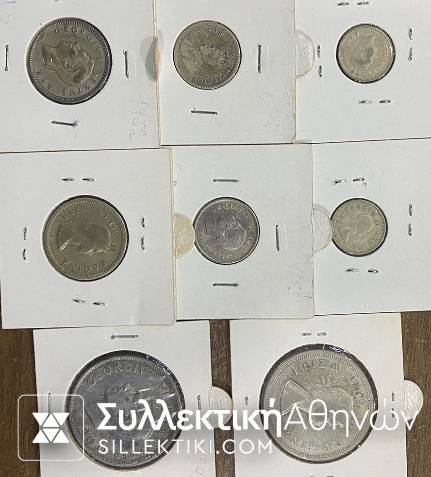 SOUTH AFRICA 8 Different Silver Coins VF to XF