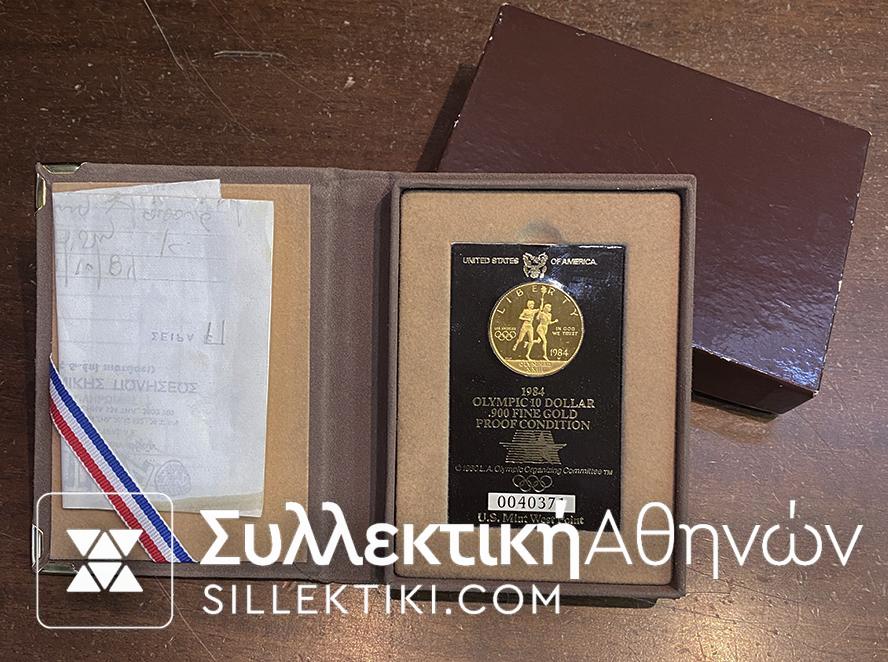 ΑΜΕΡΙΚΗ Χρυσό 10 Δολάρια 1984 Proof Olympic Στο κουτί του
