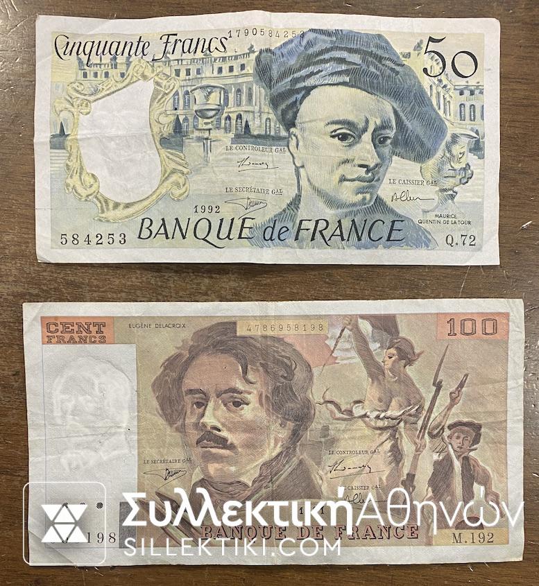 FRANCE 50 and 100 Franc 1990 and 1991 VF