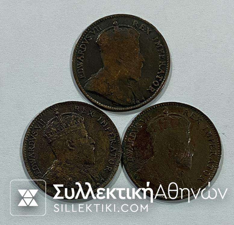 CYPRUS Set All (3) Coins Edwaardvs Of 1/4 Piastre