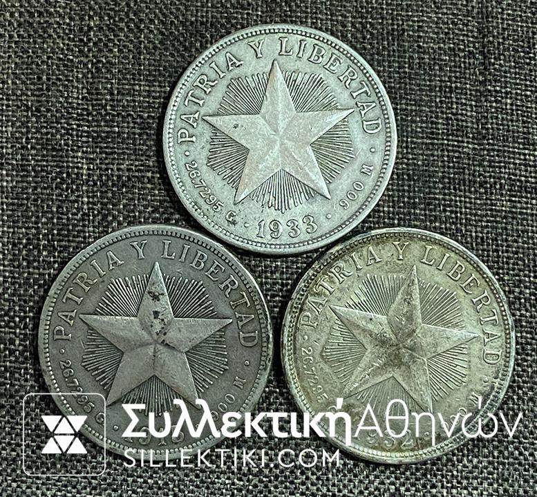 CUBA 3 X Pesos 1915
