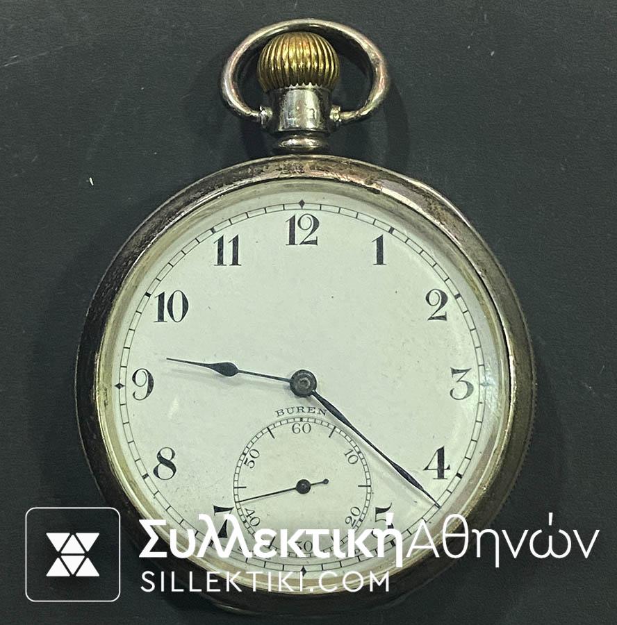 Silver Pocket Watch Dennison Swiss Made 15 Jewels 50 mm Working
