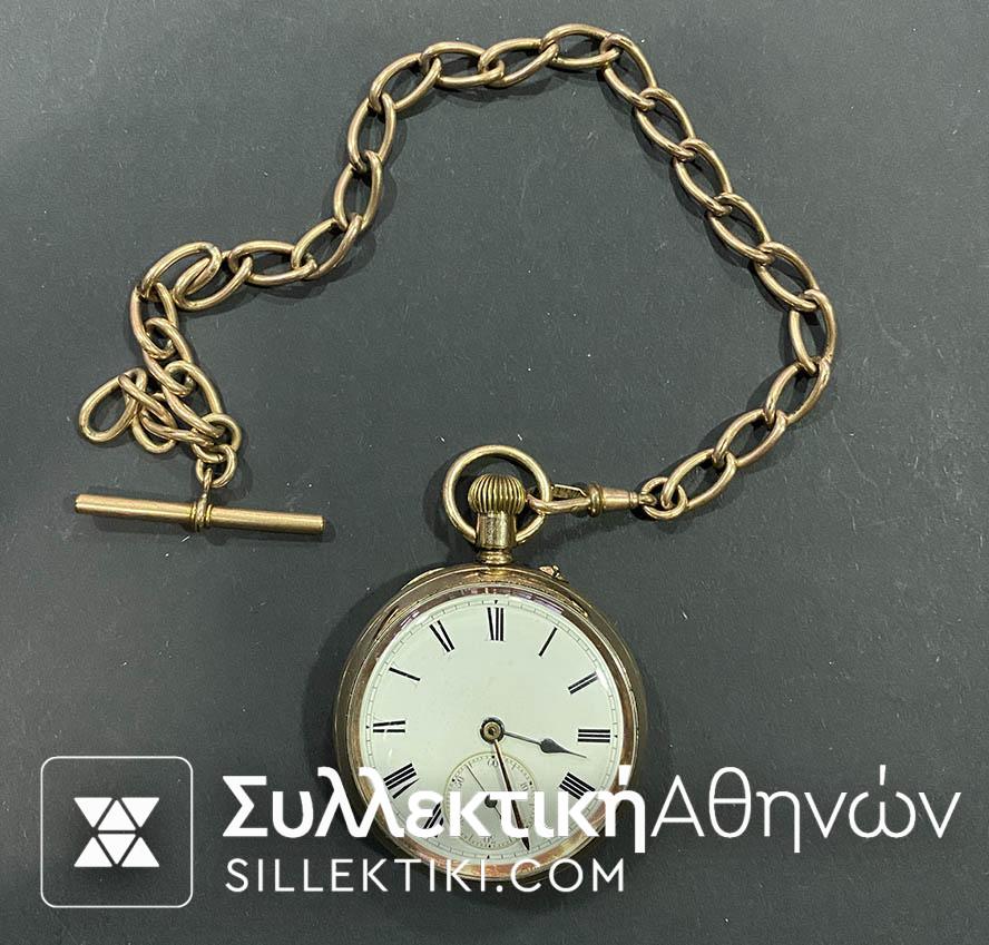 Gold Field Pocket Watch Made in England 7 Jewels Working 50 mm