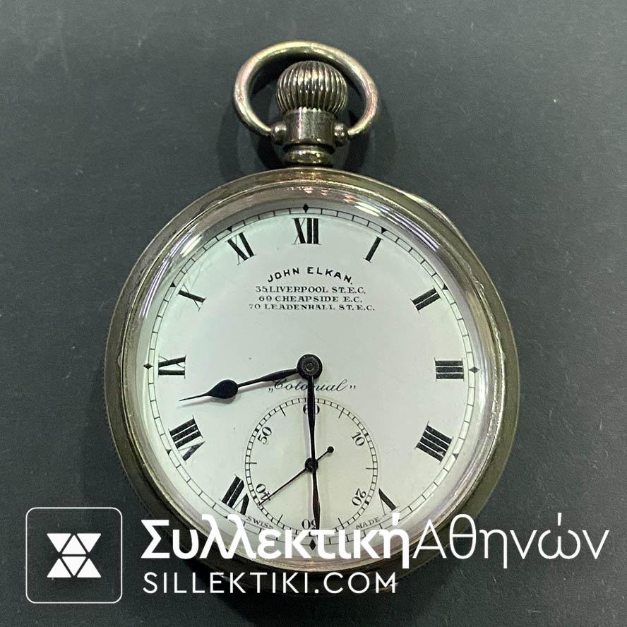 Ρολόι τσέπης Ασημένιο John Elkam 50 mm σε λειτουργία άψογη κατάσταση σε λειτουργία