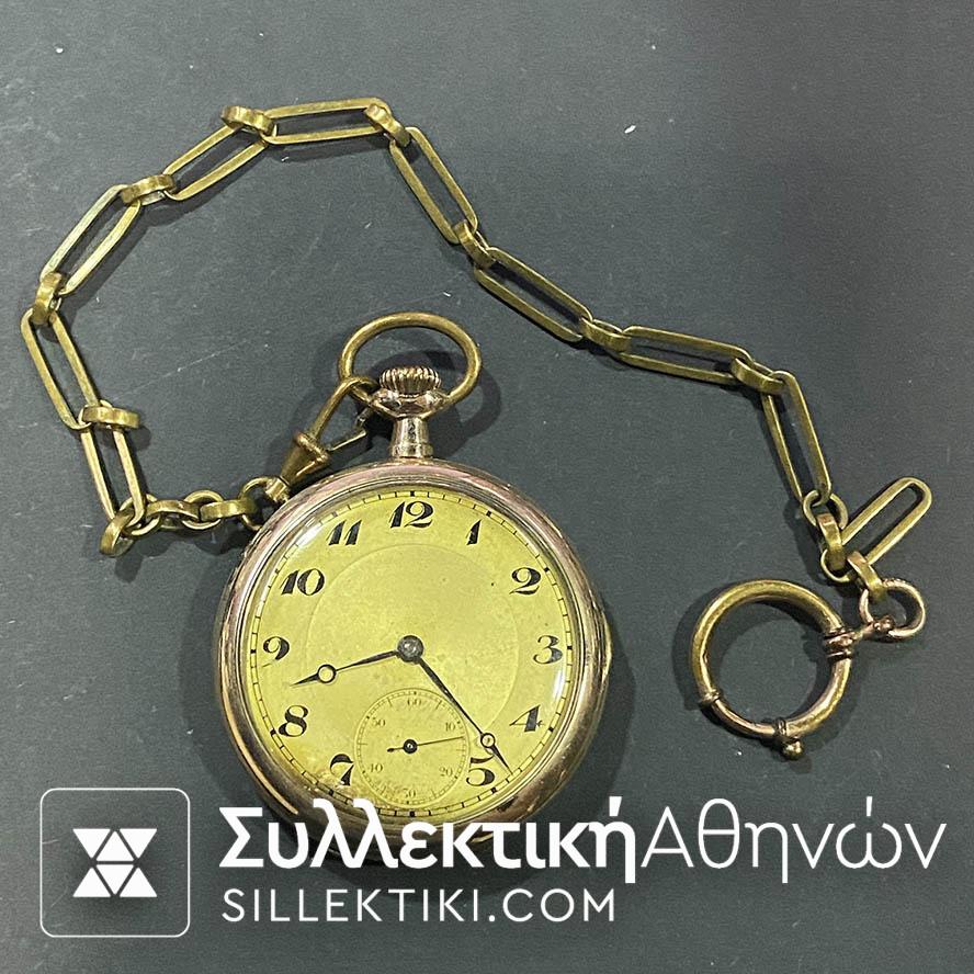 Επίχρυσο παλιό ρολόι τσέπης 50 mm ελβετική κατασκευή σε λειτιυργία