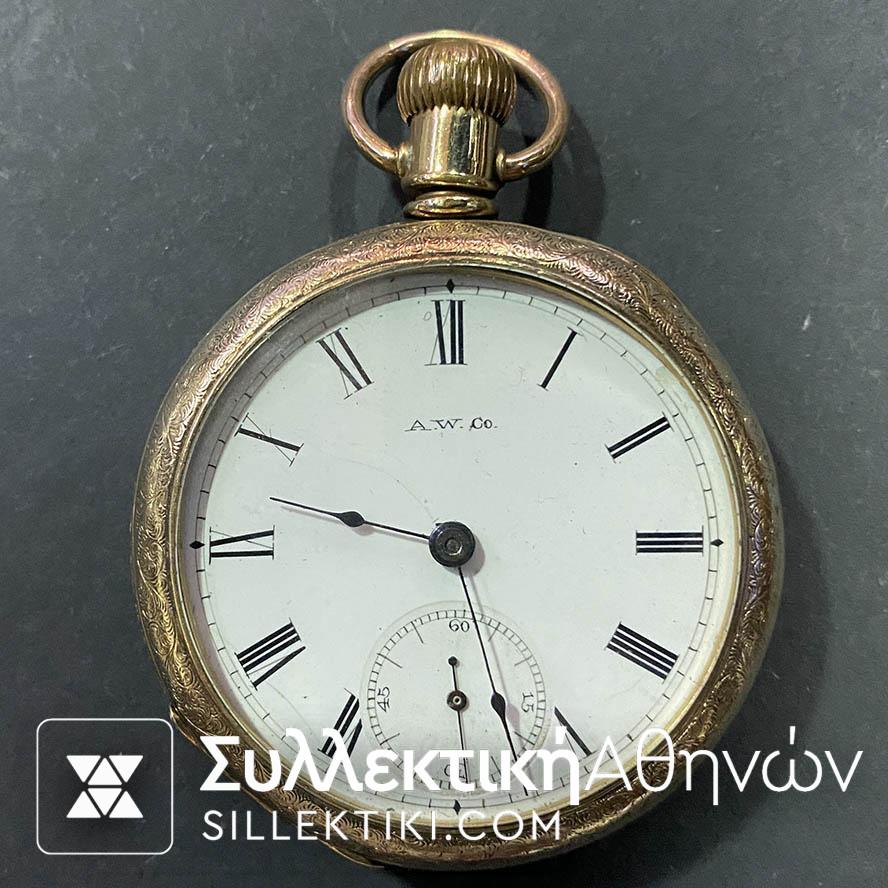 Large Size (55mm) Gold plate Pocket Watch Waltham Working