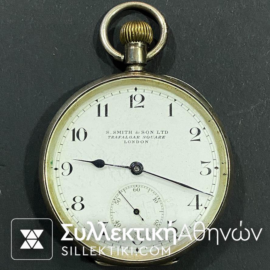 Ασημένιο ρολόι τσέπης Smith and Son LTD 50 mm σε λειτουργία