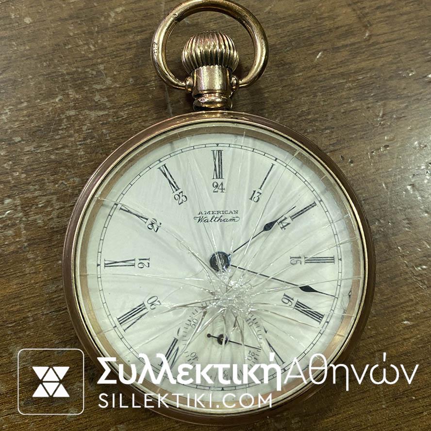 Επίχρυσο Ρολόι τσέπης Waltham AMERICAN με κέλυφος Dennisson 50 mm σε λειτουργία
