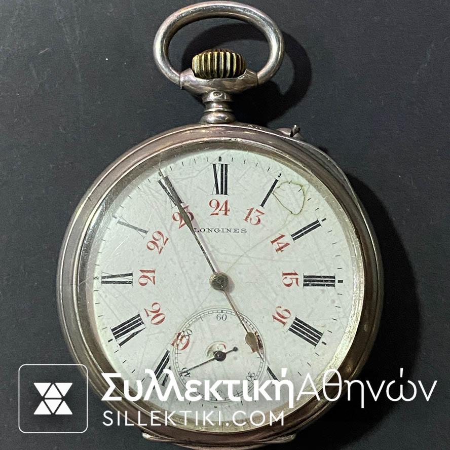 Ασημένιο Ρολόι τσέπης LONGINES 50 mm σε λειτουργία